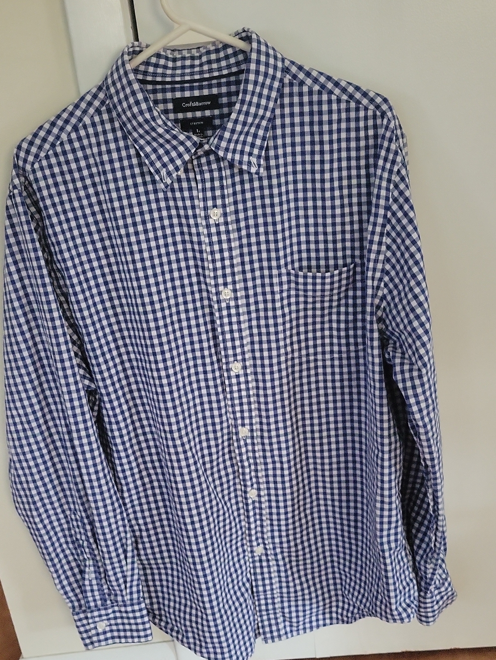 croft & barrow Blue and White Gingham Button-Up Shirt Sz L